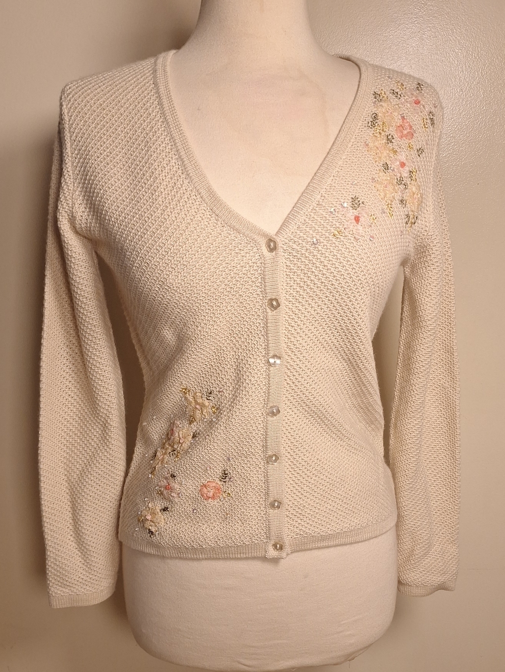 Suzuya Vintage Embroidered/sequin Embellished Wool Blend Knit Cardigan Size M